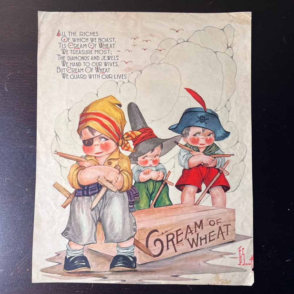 Antique 1920s Cream of Wheat Advertising Art, Illustrated Paper Ephemera